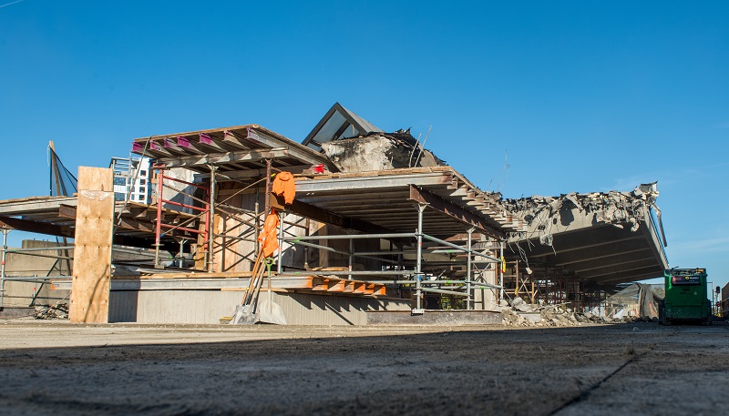 Phase One – demolition: partially demolished canopy