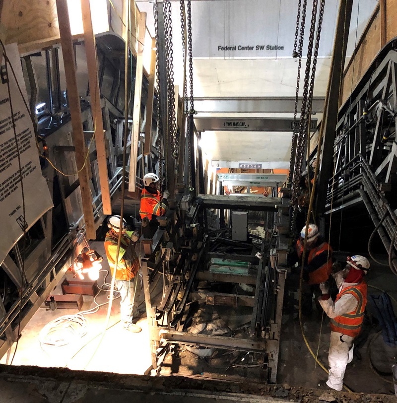 Construction of new escalator at Federal Center SW, January 2022