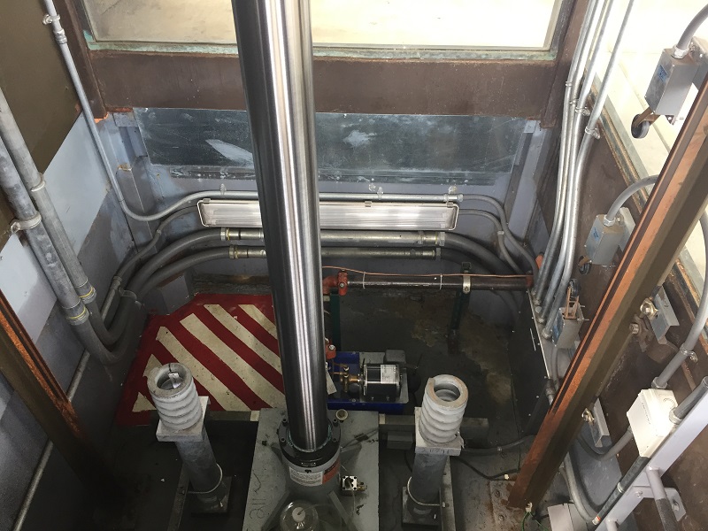 Hydraulic elevator pit at New Carrollton, November 2017