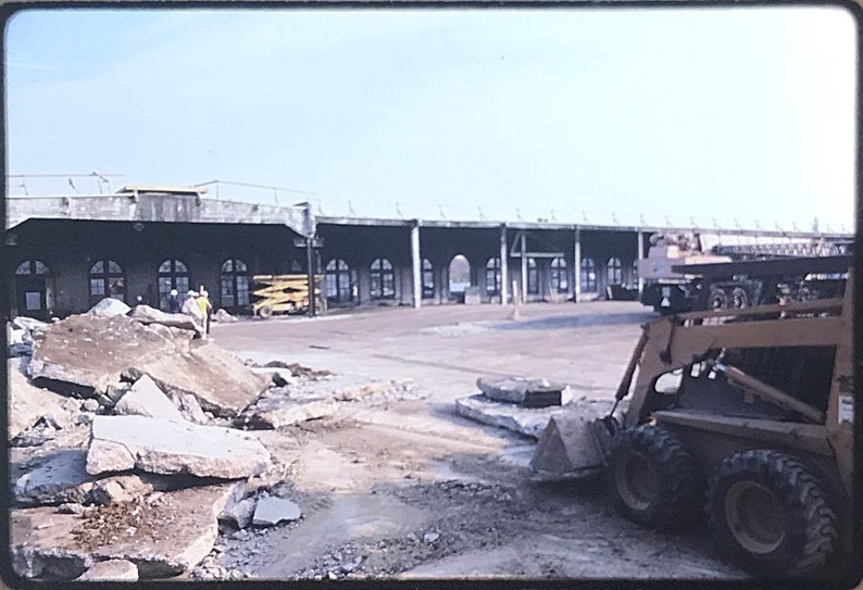 1987 photograph showing the extent of the demolition that occurred within the bus garage 1987 photograph showing the extent of the demolition that occurred within the bus garage