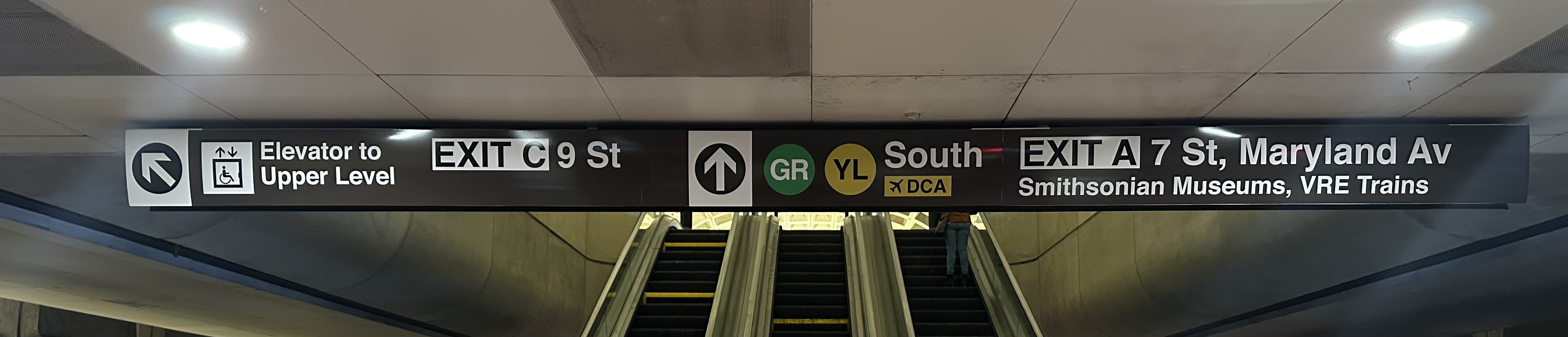Metro now uses lettered pathways both in and out of the station on overhead signs, wall signs, the Station Manager kiosk/fare line, and outside totems.