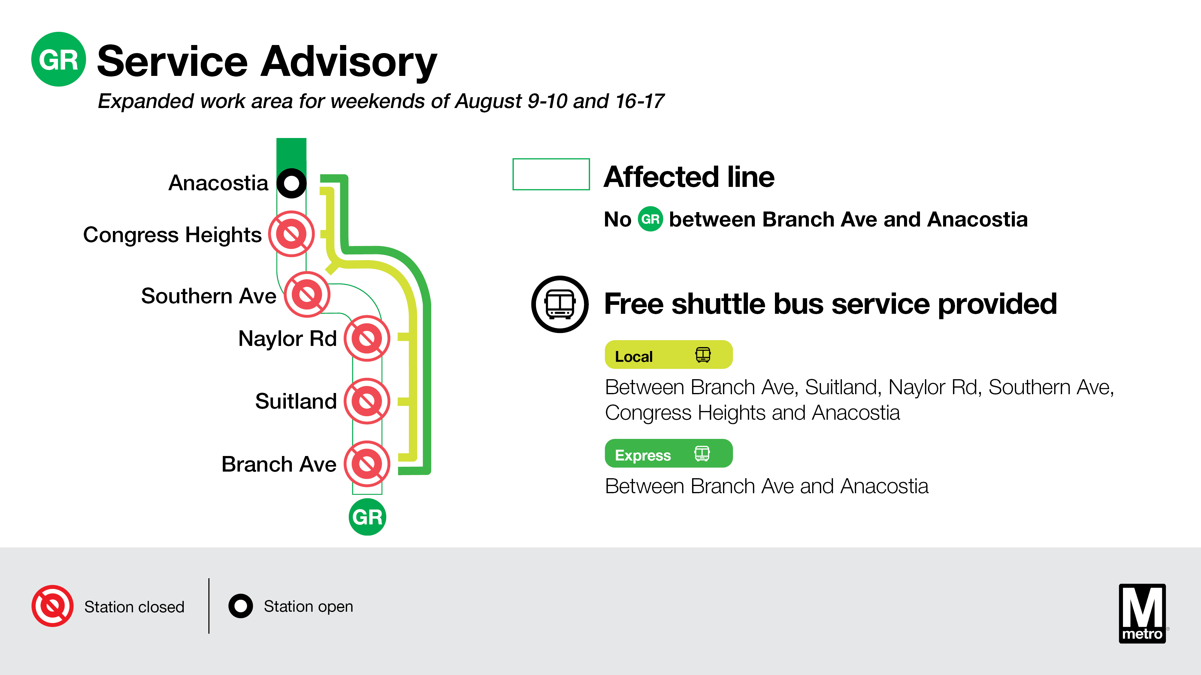 Shuttle map for expanded construction on the Green Line